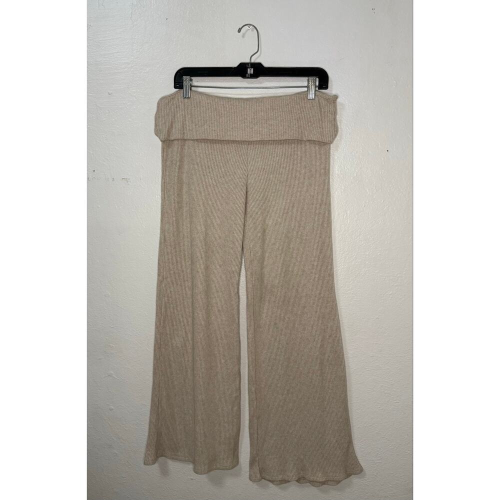 Good Days Project Women’s XL Fold Over Flare Leggings Cream Ribbed Comfort